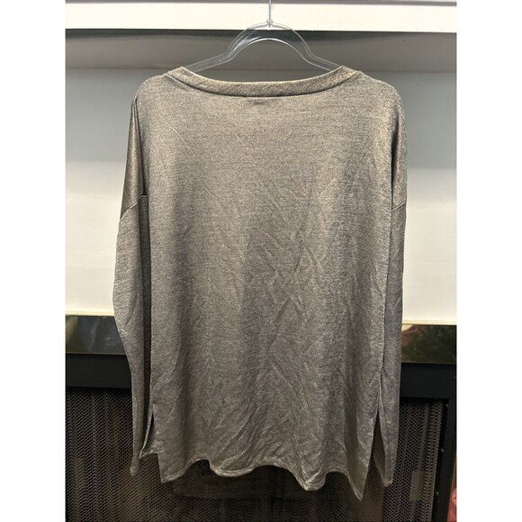 Women’s Shimmer Silver Scoop Neck Long Sleeve Shirt Size Small - Picture 3 of 4